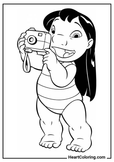 Lilo com uma câmera - Desenhos do Lilo e Stitch para Colorir