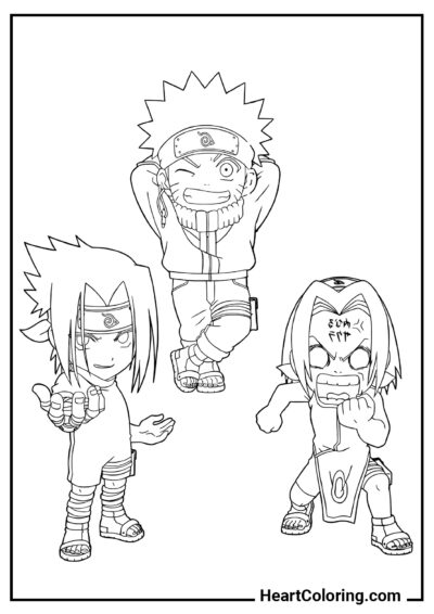 Équipe 7 Chibi - Coloriages Naruto