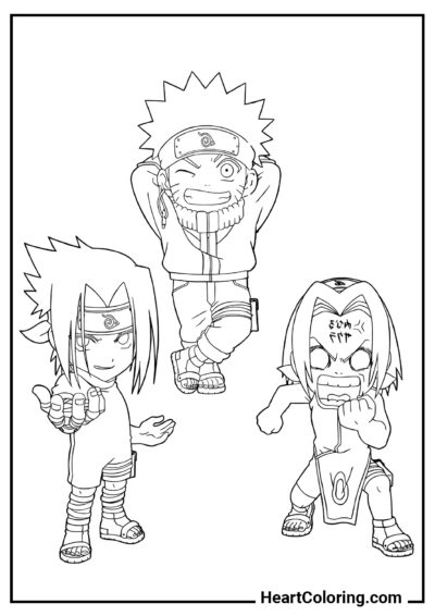 Chibi Team 7 - Naruto Coloring Pages