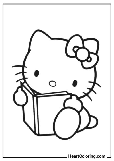 Kitty leyendo un libro - Dibujos de Hello Kitty para Colorear