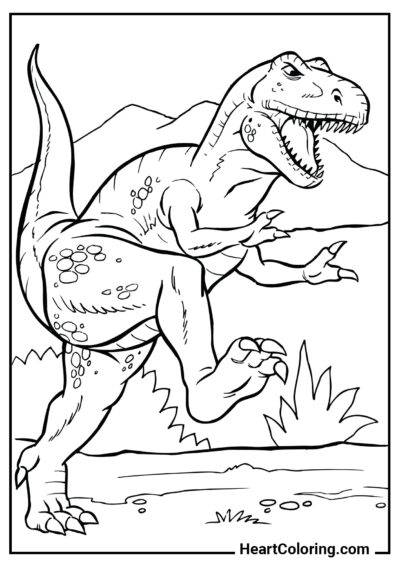 Тираннозавр преследует добычу - Раскраски Динозавров