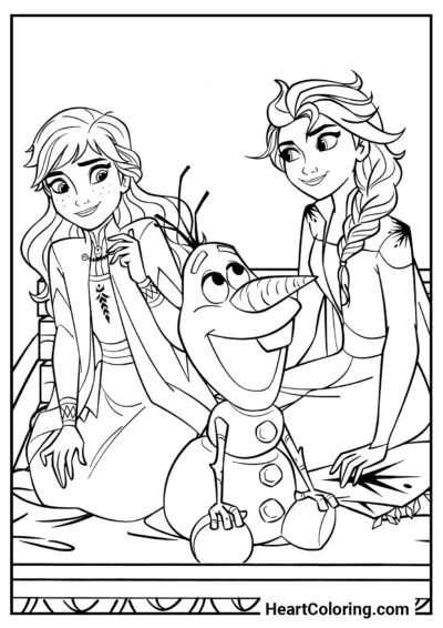 Elsa, Anna e Olaf - Desenhos de Frozen para Colorir