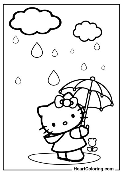 Clima inclemente - Dibujos de Hello Kitty para Colorear