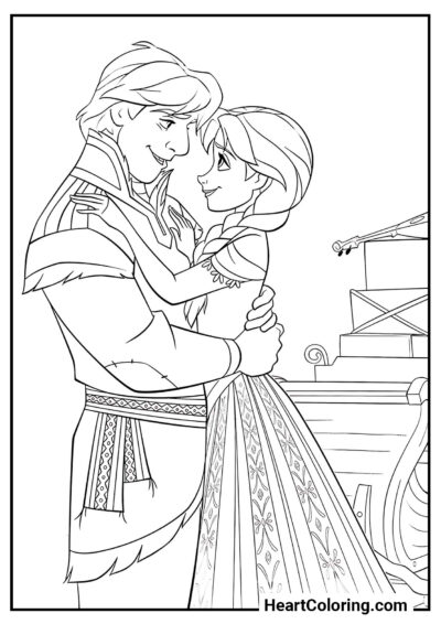 Anna et Kristoff s’embrassent - Coloriages de La Reine des Neiges