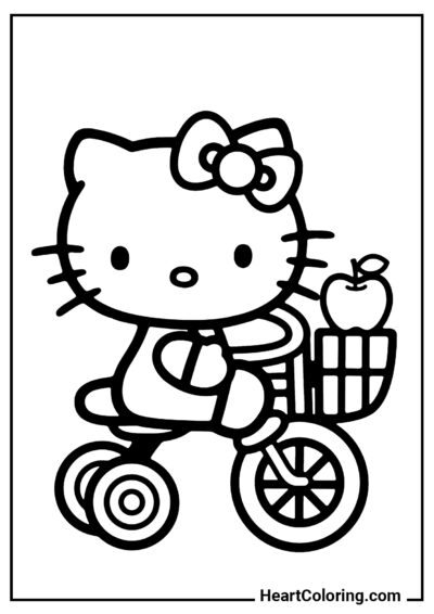 Kitty on a tricycle - Hello Kitty Coloring Pages