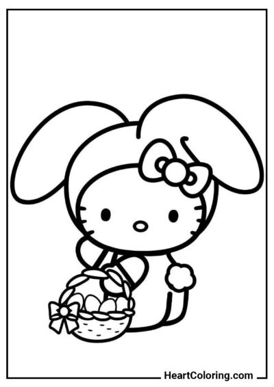 Hello Kitty come il Coniglio di Pasqua - Disegni di Hello Kitty da Colorare
