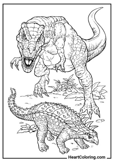 Tyrannosaurus-Rex-Angriff - Ausmalbilder Dinosaurier