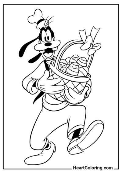 Pateta com uma cesta de ovos de Páscoa - Desenhos de Mickey Mouse para Colorir