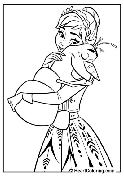 Anna and Olaf’s embrace - Frozen Coloring Pages