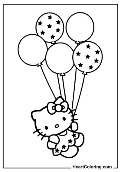 Balloon flight - Hello Kitty Coloring Pages