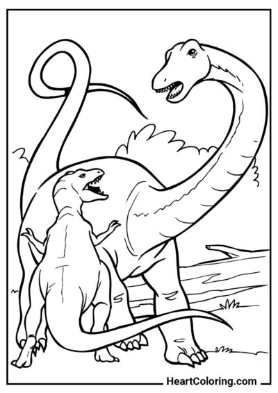 Битва двух динозавров - Раскраски Динозавров