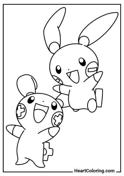 Plusle y Minun - Dibujos de Pokémon para Colorear