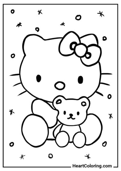Hello Kitty and teddy bear - Hello Kitty Coloring Pages