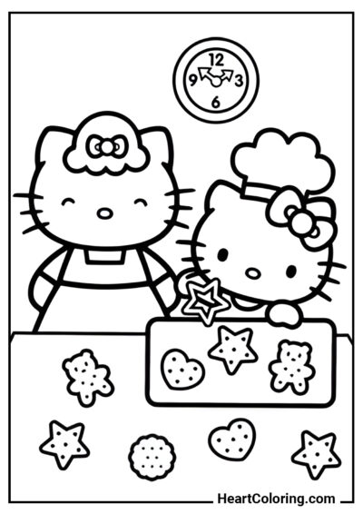 Cooking with Grandma - Hello Kitty Coloring Pages