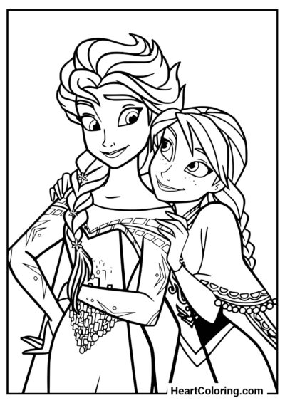 Anna hugs her sister - Frozen Coloring Pages