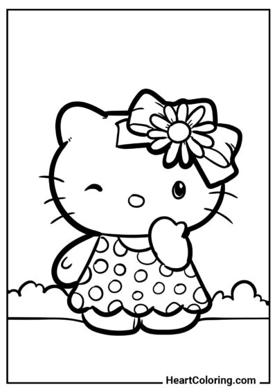 Hello Kitty no prado - Desenhos da Hello Kitty para Colorir