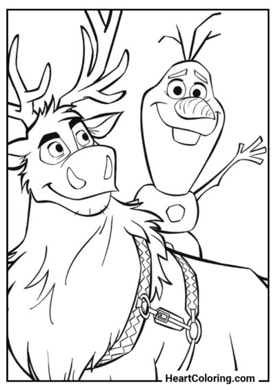 Olaf riding Sven - Frozen Coloring Pages