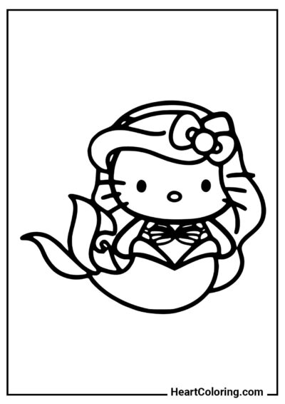 Prosta kolorowanka Hello Kitty jako mała syrenka z kategorii "Kolorowanki Hello Kitty"