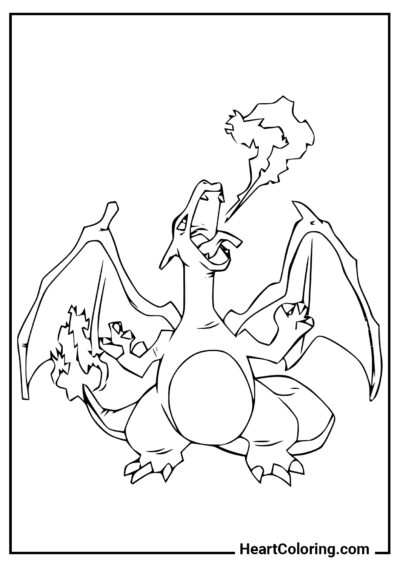 Dracaufeu cracheur de feu - Coloriages Pokémon