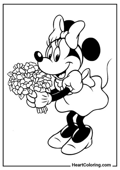 Minnie con un ramo - Dibujos de Mickey Mouse para Colorear