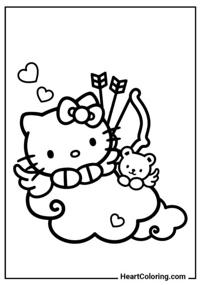 Wydrukuj kolorowankę Hello Kitty jako Kupidyn w wysokiej jakości