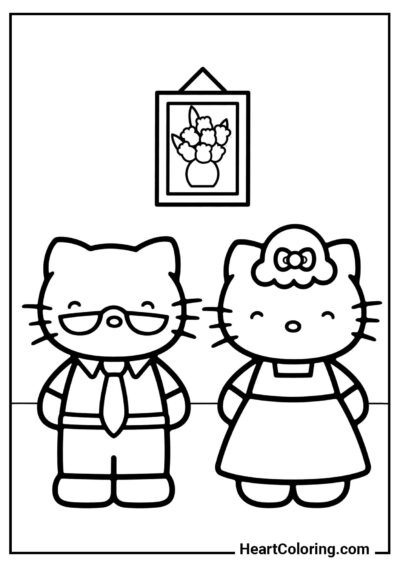 Kolorowanka Mama i tata dla dzieci z kategorii "Kolorowanki Hello Kitty"