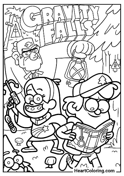 Ciekawa kolorowanka Przygody w Gravity Falls — pobierz za darmo