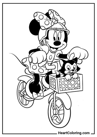 Minnie on a Bicycle - Mickey Mouse ​Coloring Pages