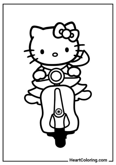 Łatwa i ładna kolorowanka: Hello Kitty na hulajnodze