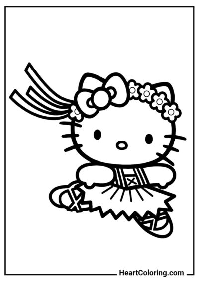 Ciekawa kolorowanka Hello Kitty z kwiatową koroną — pobierz za darmo