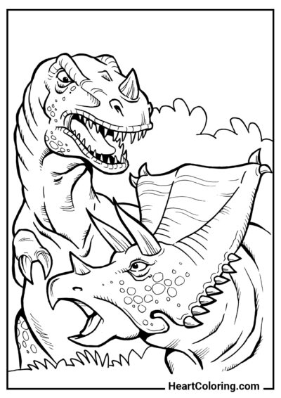 Batalha entre Tirano e Triceratops - Desenhos de Dinossauros para Colorir