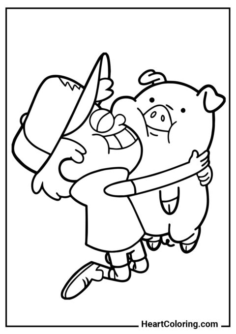 Dipper and Waddles - Gravity Falls Coloring Pages