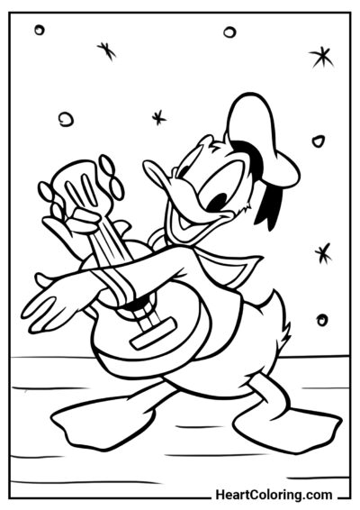 Donald avec ukulélé - Coloriages Mickey Mouse