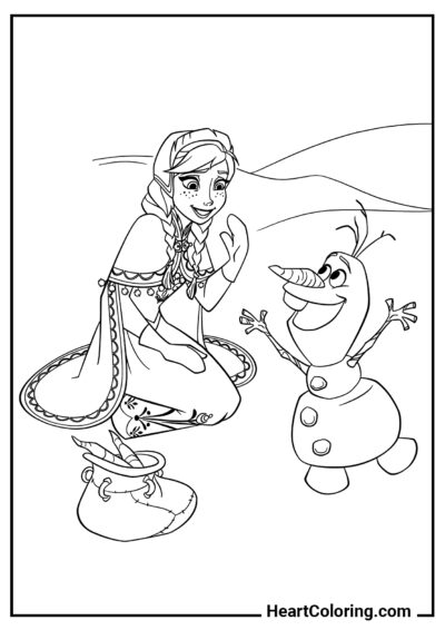 Encontro de Anna e Olaf - Desenhos de Frozen para Colorir