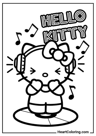 Kolorowanka Hello Kitty słucha muzyki — druk na formacie A4