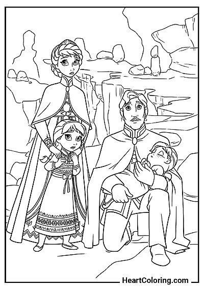 Strona do kolorowania: Elsa i Anna z rodzicami