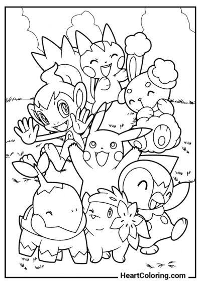 Fun company of Pokemon - Pokemon Coloring Pages