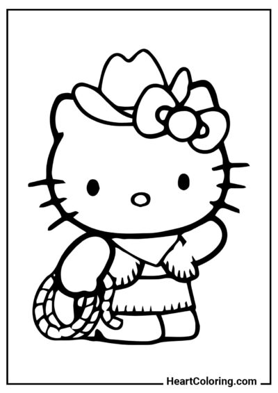PDF kolorowanka Hello Kitty w kowbojskim stroju — darmowe pobieranie