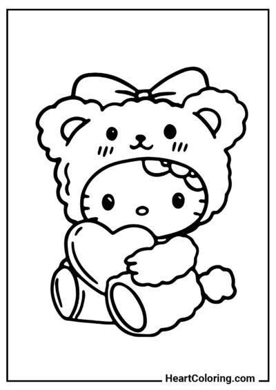 Zabawna kolorowanka Hello Kitty w stroju misia — wydrukuj w domu