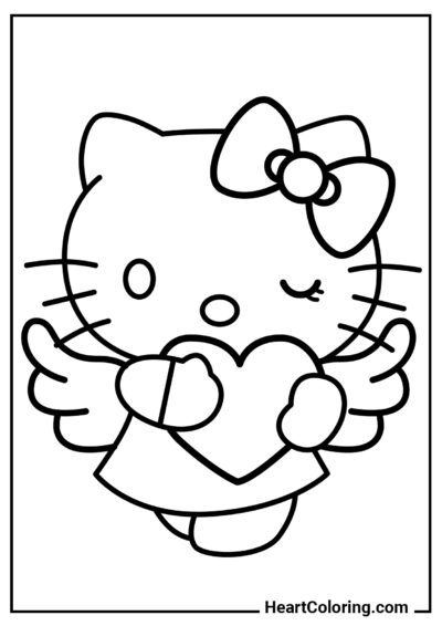 Ángel con un corazón - Dibujos de Hello Kitty para Colorear