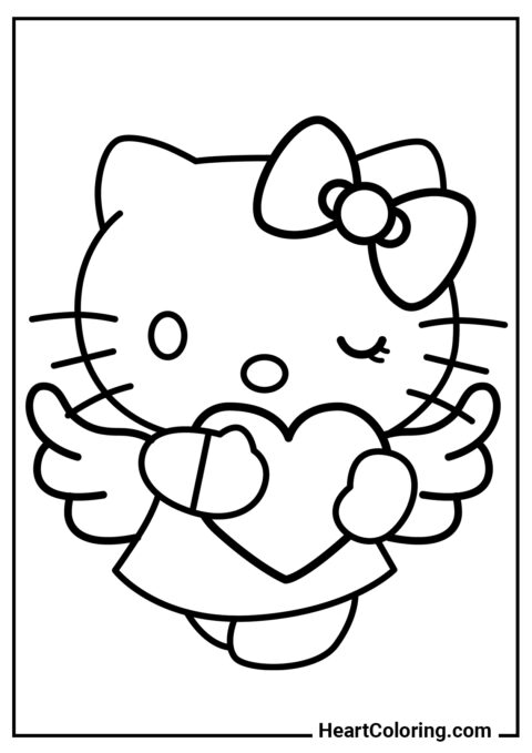 Ángel con un corazón - Dibujos de Hello Kitty para Colorear