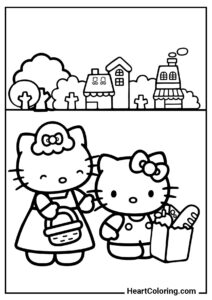 Free printable: Kitty and Grandma with Groceries for children