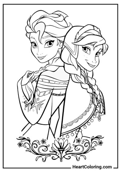 Elsa et Anna - Coloriages de La Reine des Neiges