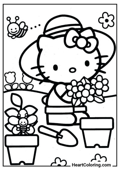 Hello Kitty in giardino - Disegni di Hello Kitty da Colorare