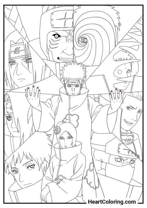 Miembros de la Akatsuki - Dibujos de Naruto para Colorear
