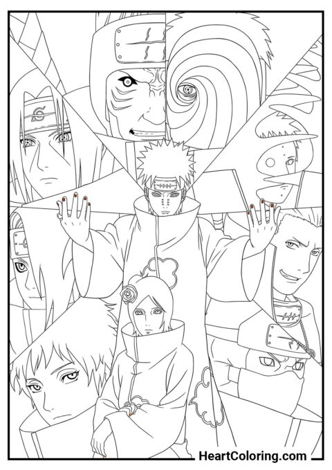 Members of the Akatsuki - Naruto Coloring Pages