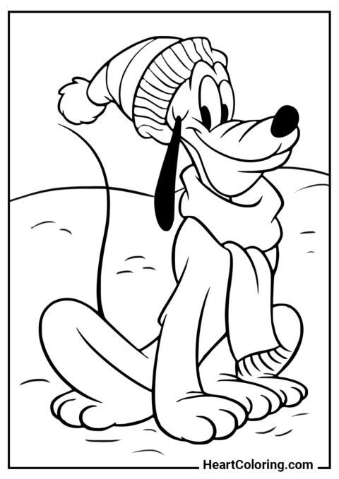 Pluto vistiendo ropa de invierno - Dibujos de Mickey Mouse para Colorear