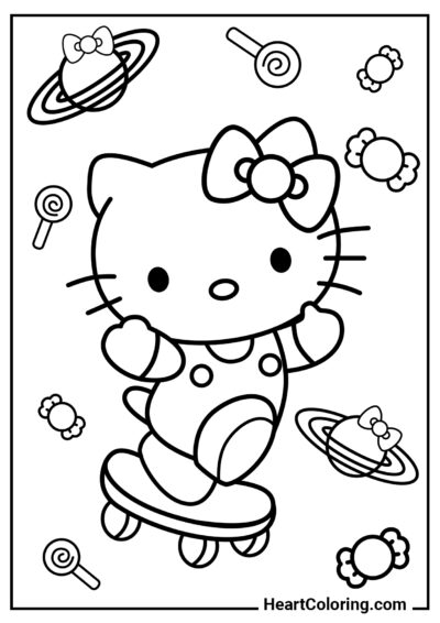 Hello Kitty en un monopatín - Dibujos de Hello Kitty para Colorear