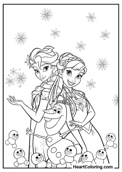 Princesses and their little friends - Frozen Coloring Pages