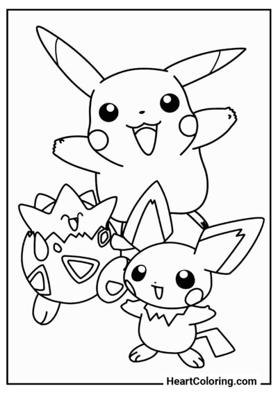 Pikachu and his friends - Pokemon Coloring Pages